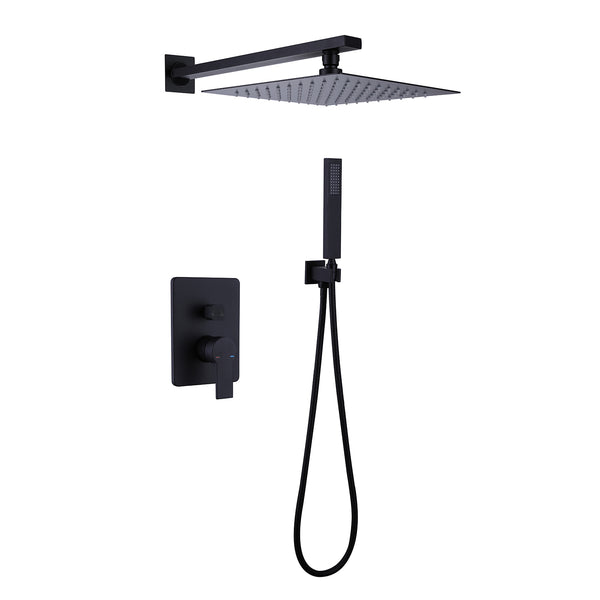 Square Concealed Shower Set Wall Mount 10-inch Top Spray Matte Black ...